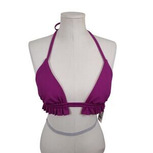 Shade & Shore Bikini Top Womens Medium Pink Triangle Ruffle Halter Swim NWT